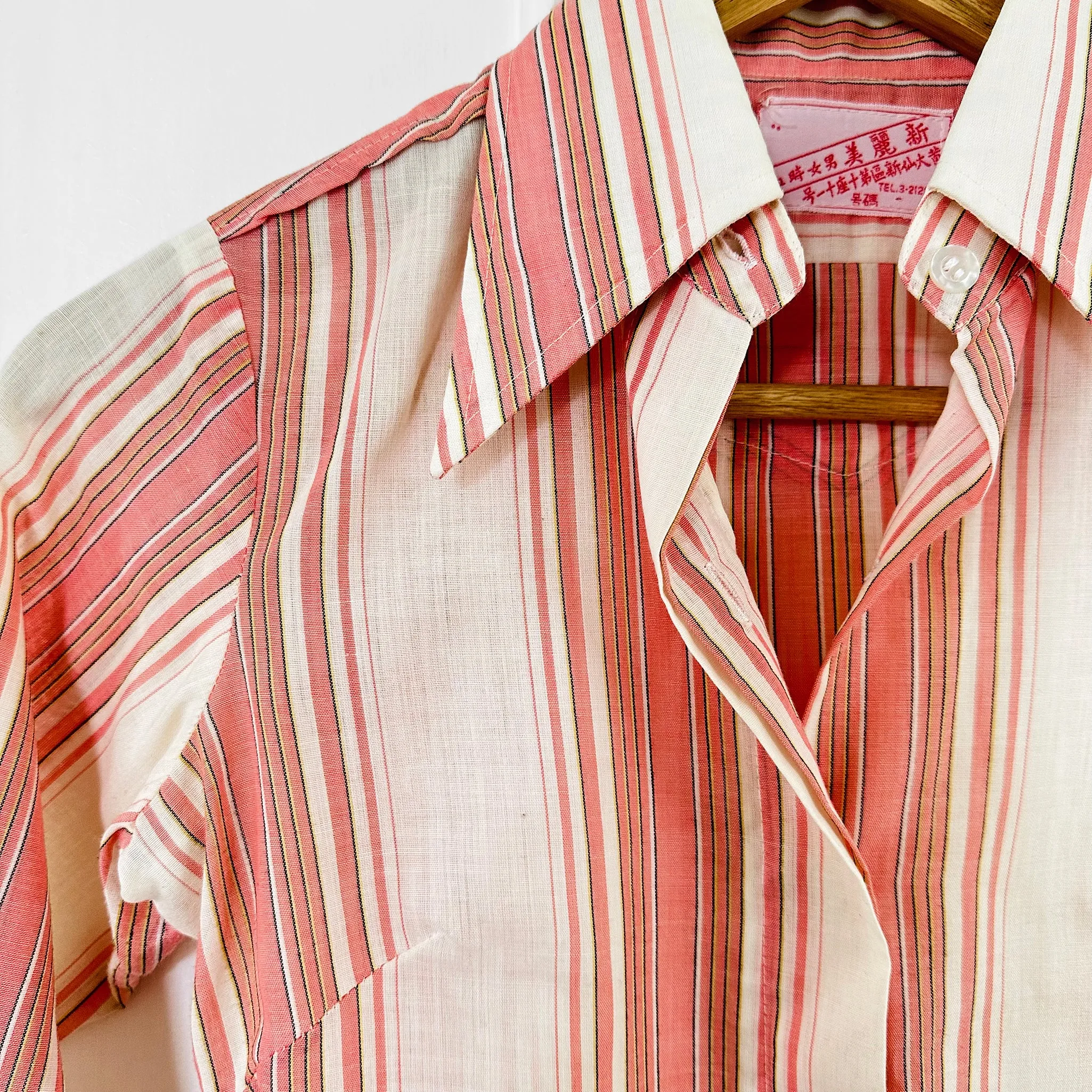 1970s Stripe Pink and Cream Collared Shirt -  Sz. XXS