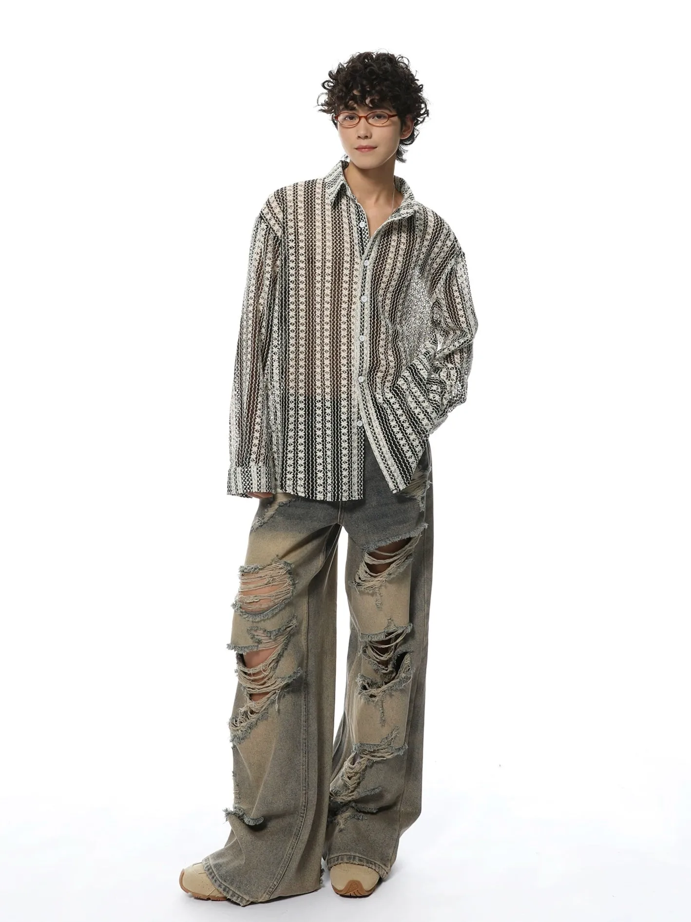 Extra-Distressed Vintage Wash Wide-Leg Jeans