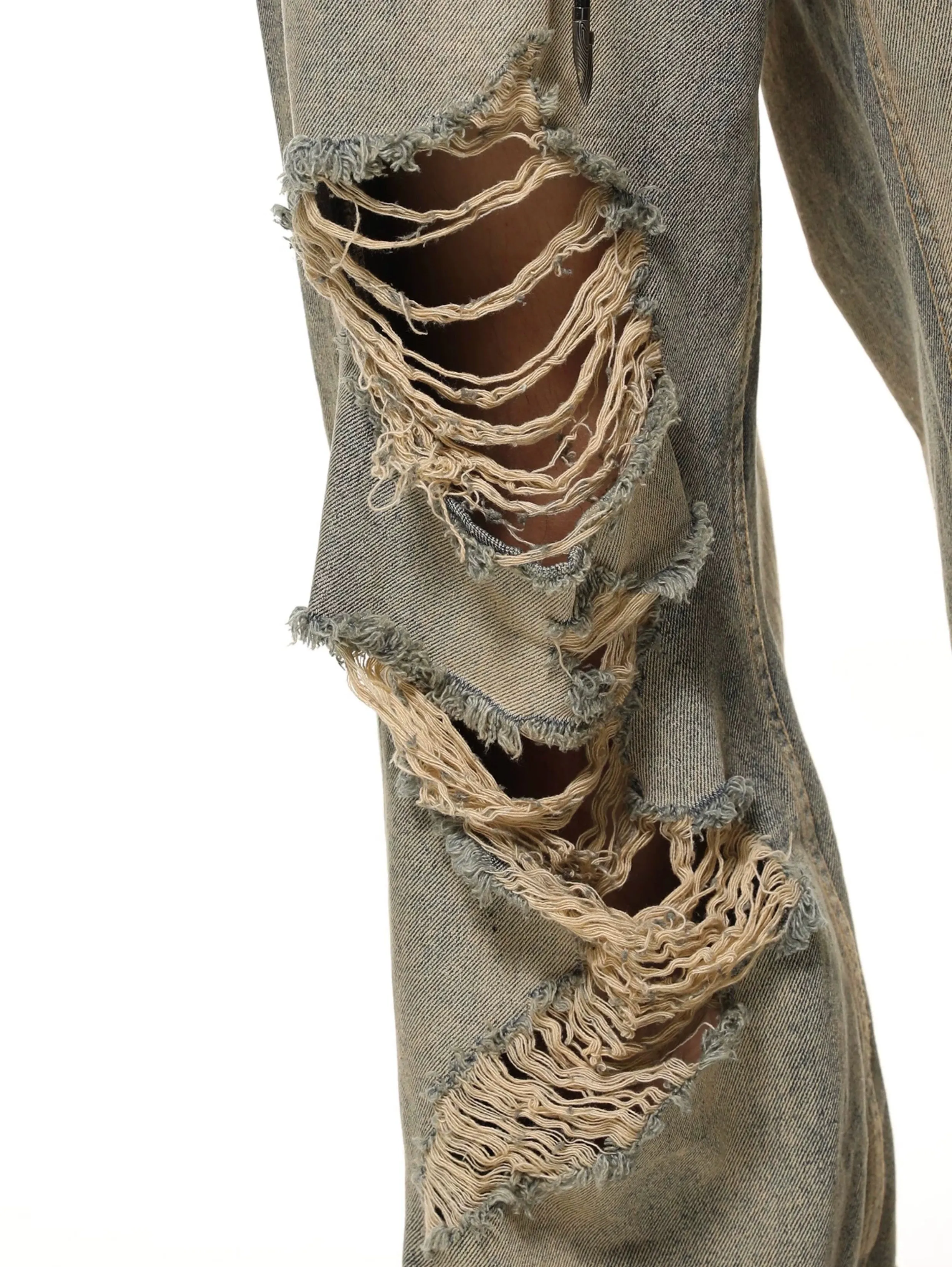 Extra-Distressed Vintage Wash Wide-Leg Jeans