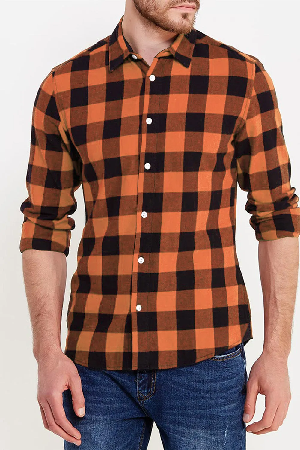 Men Button Front Long Sleeve Gingham Shirt