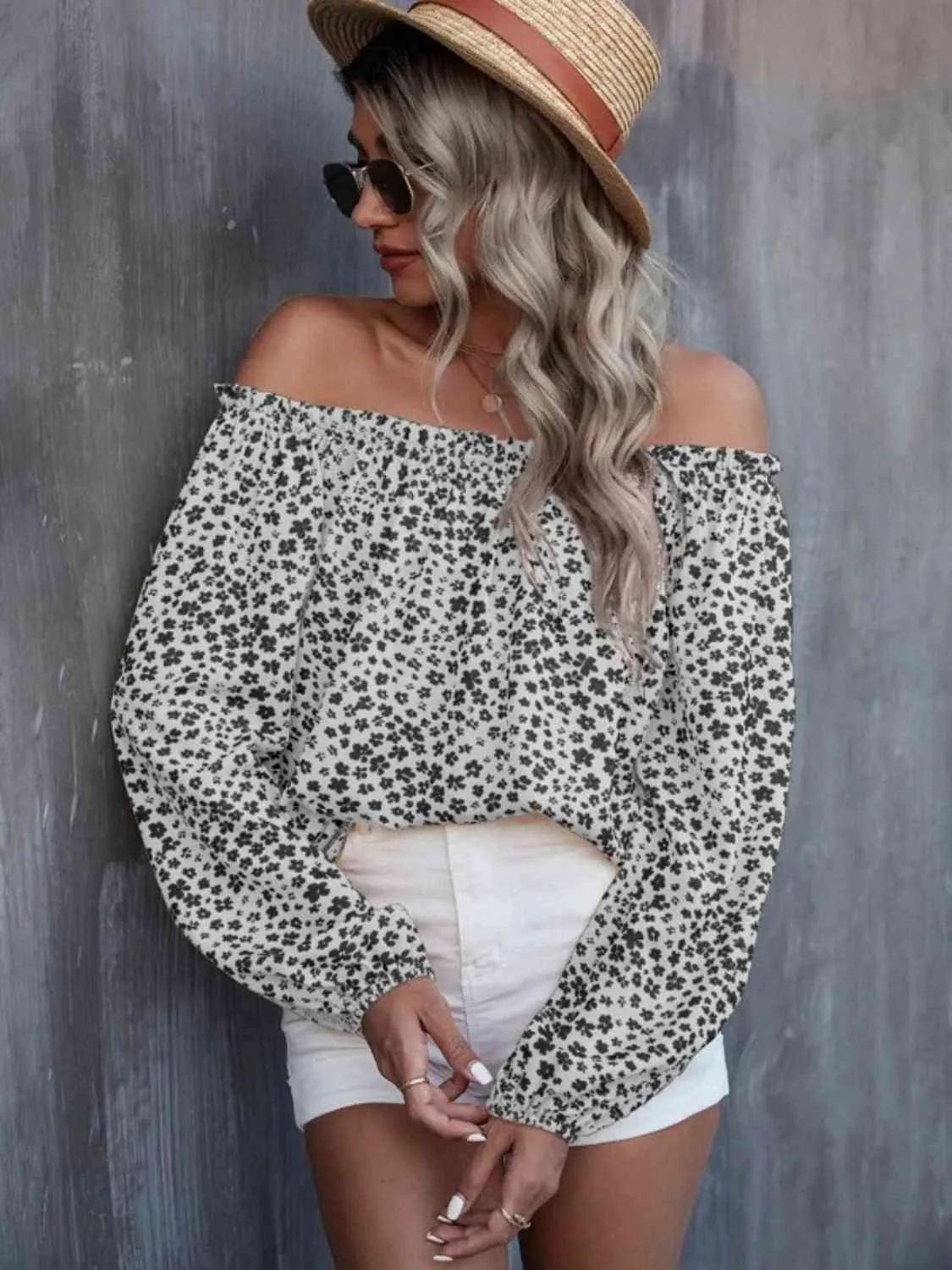 Off-Shoulder Long Sleeve Blouse