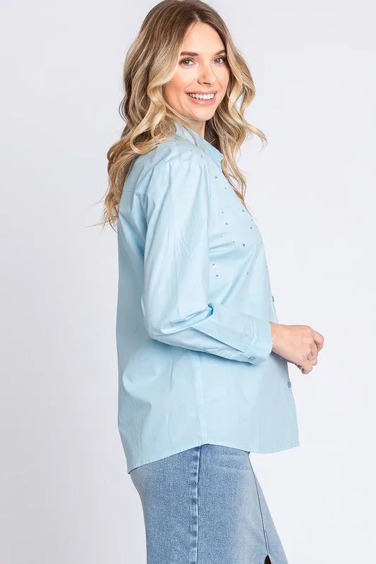 Plus Rhinestone Button Up Shirt