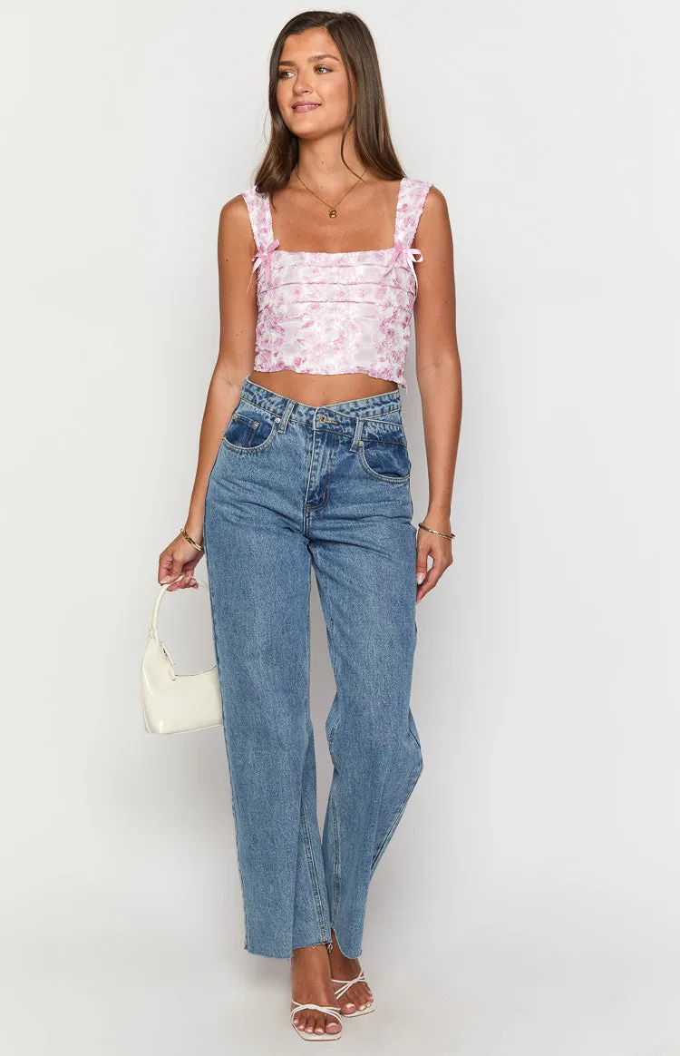 Vida Pink Lace Bow Top